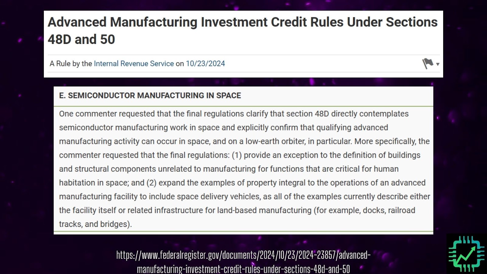 A slide outlining section 48D for advanced manufacturing investment from the U.S. government.