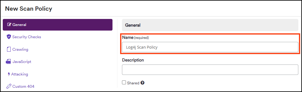 Creating new scan policy in Invicti Enterprise. 