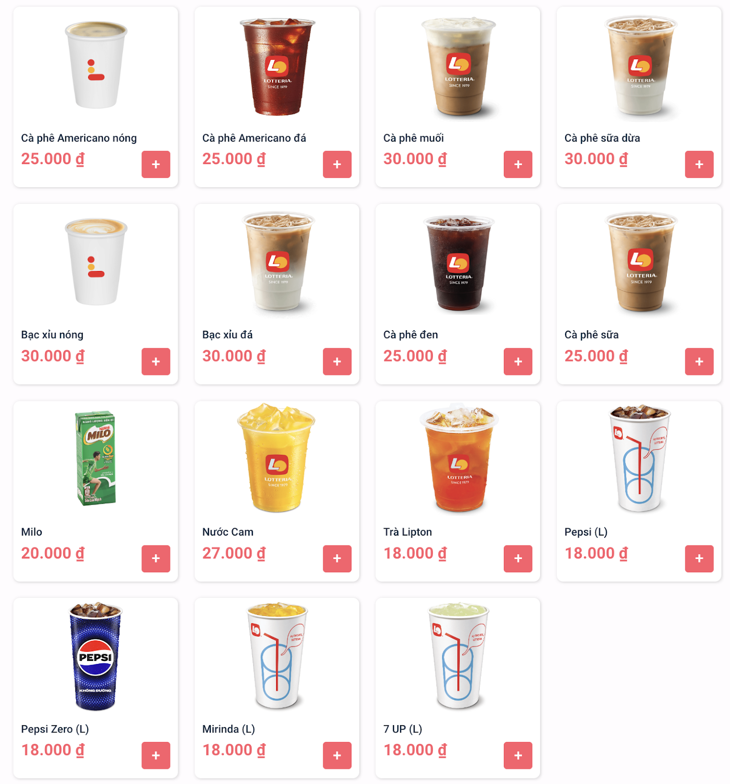 Menu Lotteria: đồ uống 2