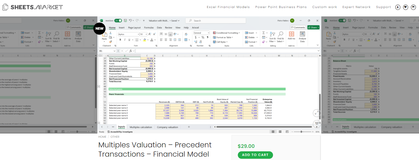 Multiples Valuation for Precedent Transactions financial model