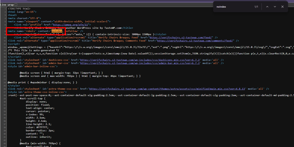 Find Noindex From Page Source Code