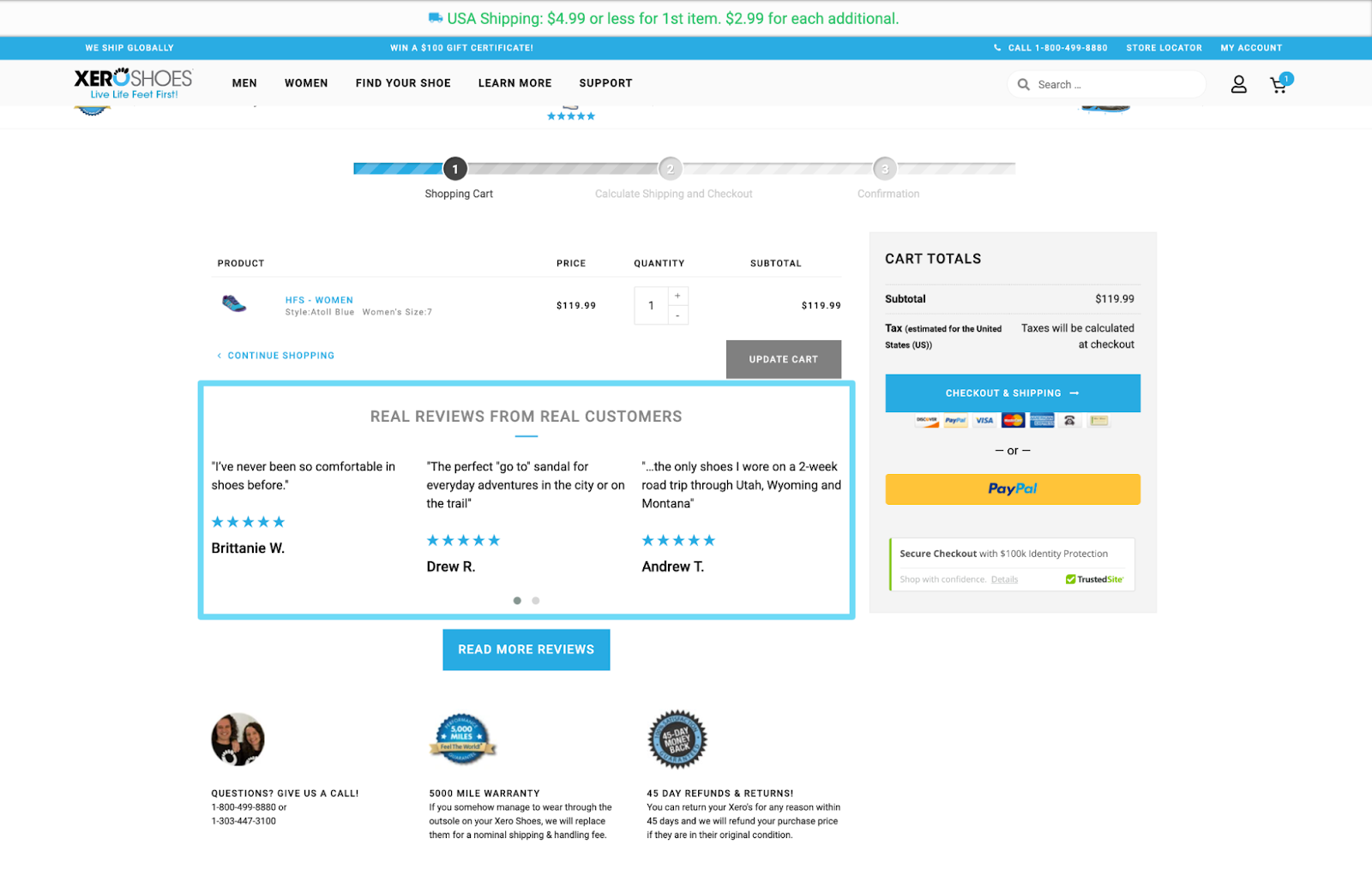 Xero Shoes Checkout page social proof