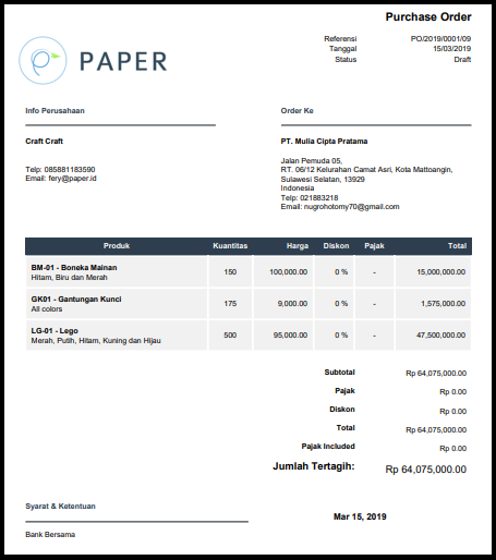 Contoh form purchase order