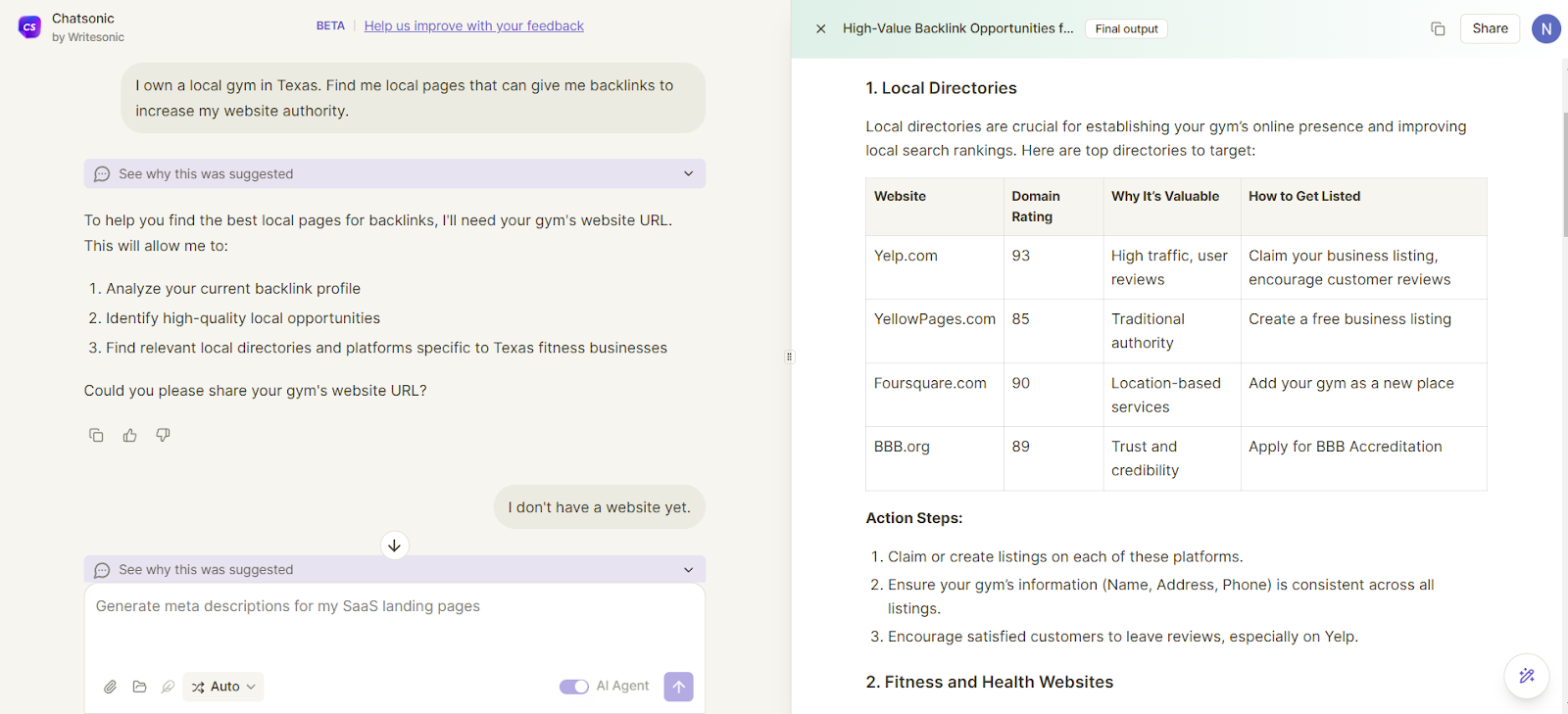 Chatsonic can help with local link-building.