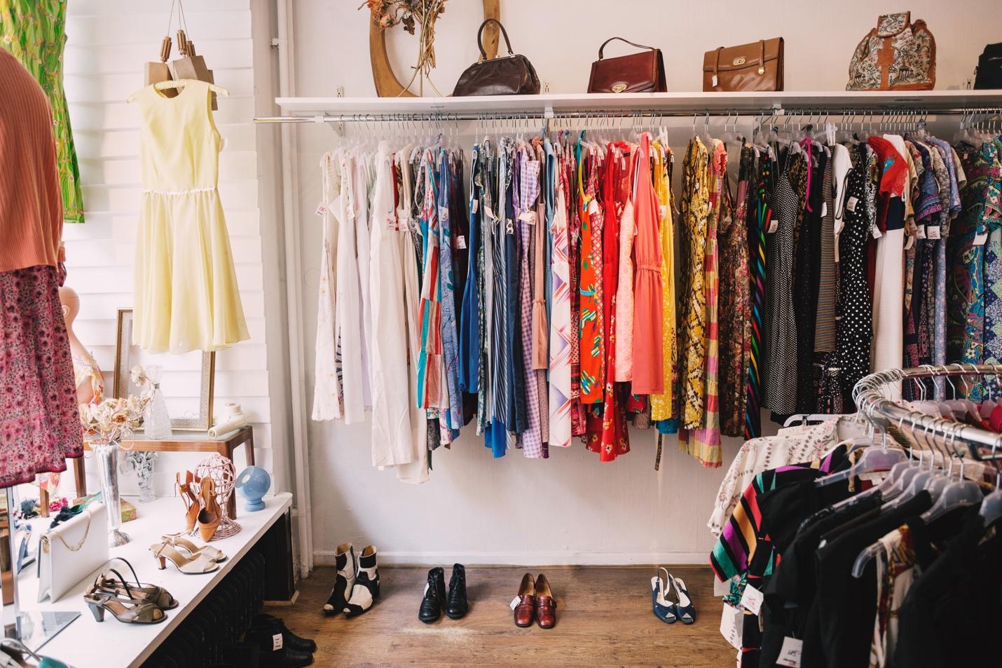 Rack of dresses in shop