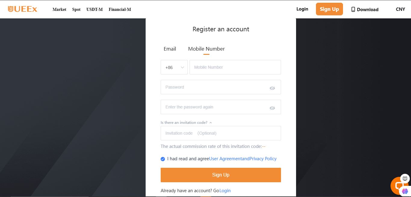 how to open an account on ueex
