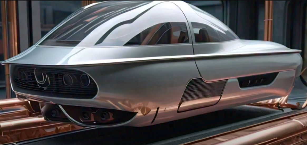 A silver car on a train track

Description automatically generated