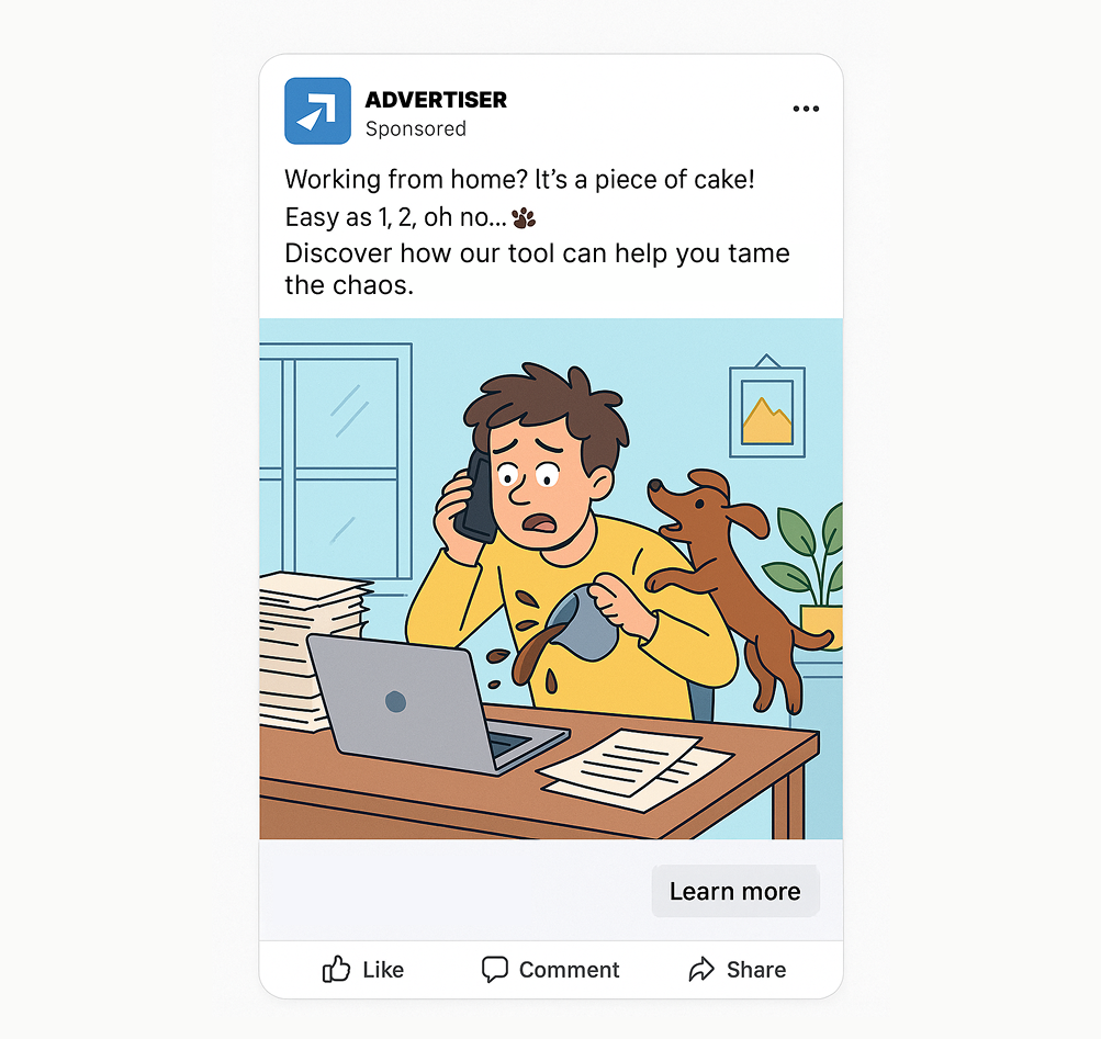 An illistration showing an example of a Facebook ad using humor