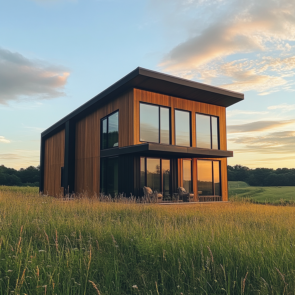 A modern house in a field | Source: Midjourney