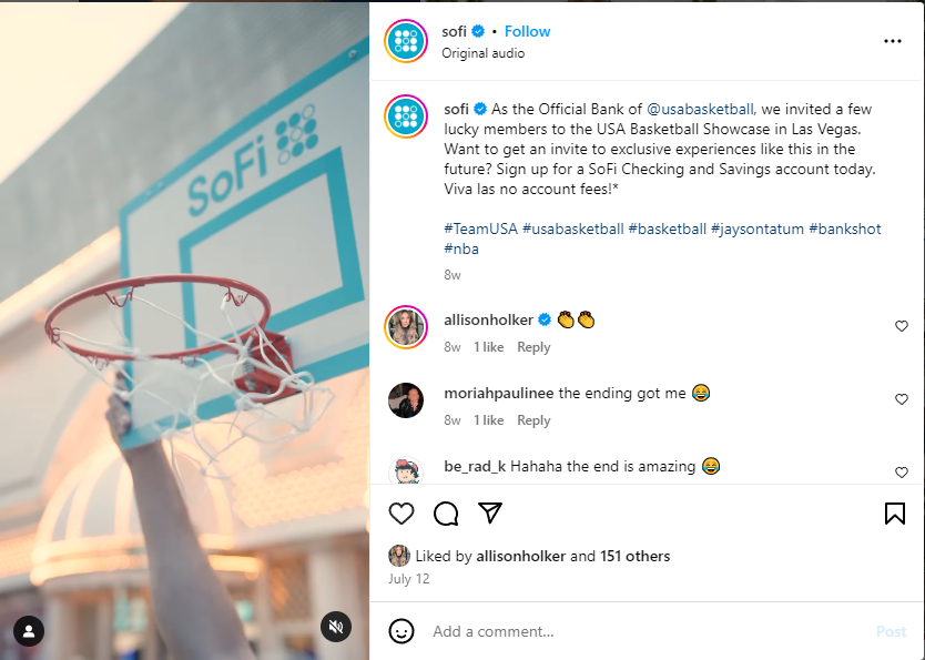 SoFi event photo example on Instagram.