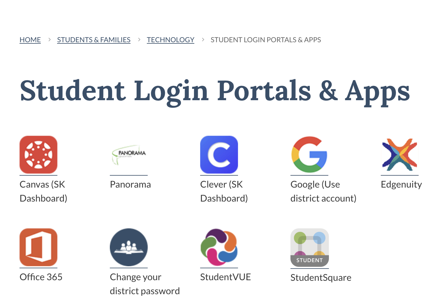 Student Login Portals & Apps homepage in Google Chrome.