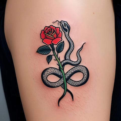 Rose and Snake Tattoo