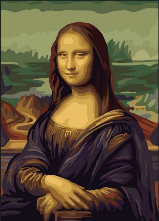 Vectorized image of the Mona Lisa painting featuring earthy tones and bold lines.