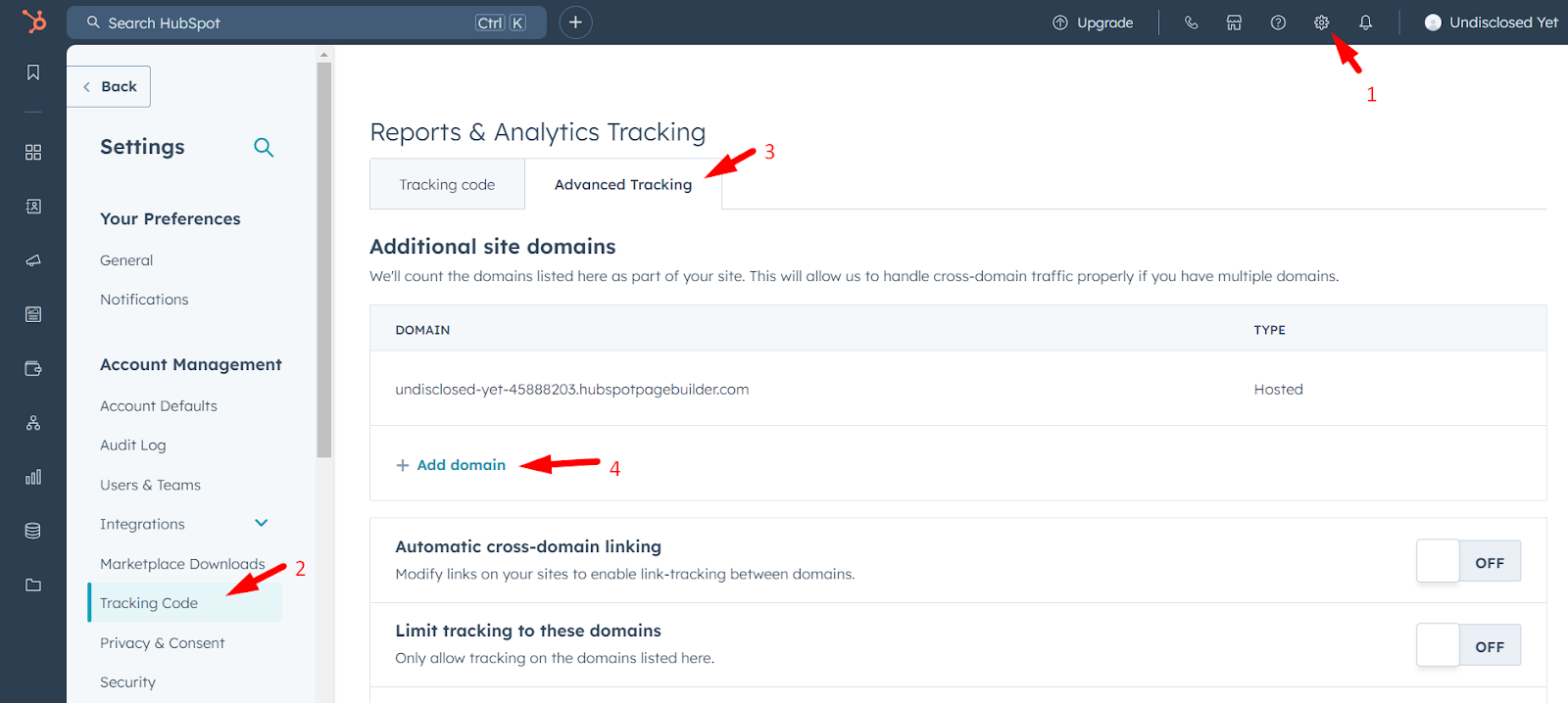 Add Your Domain in Reports & Analytics Tracking