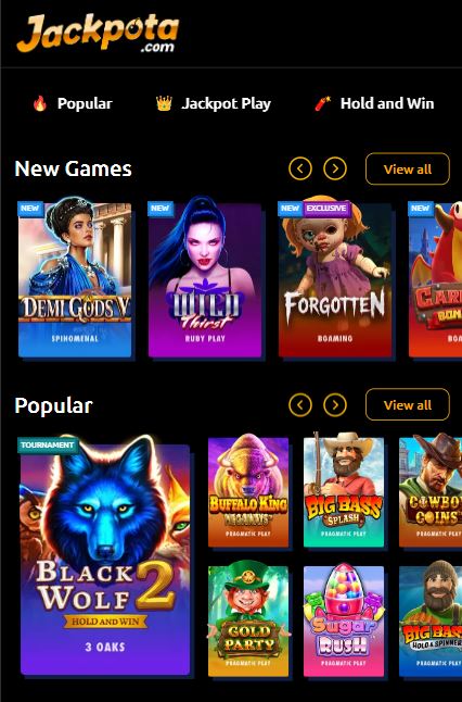 Jackpota casino categories