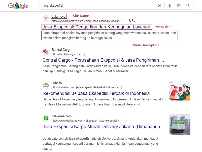 Contoh Hasil Pencarian Keyword “Jasa Ekspedisi” 