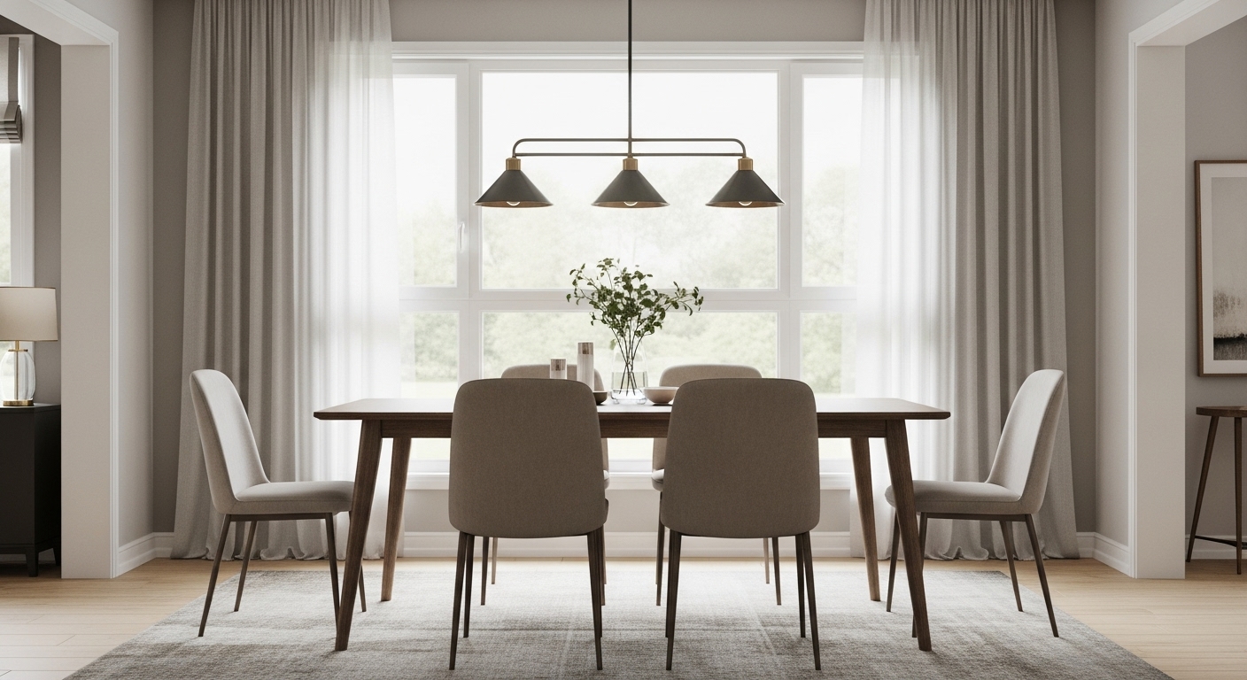 Dining table in front of a window