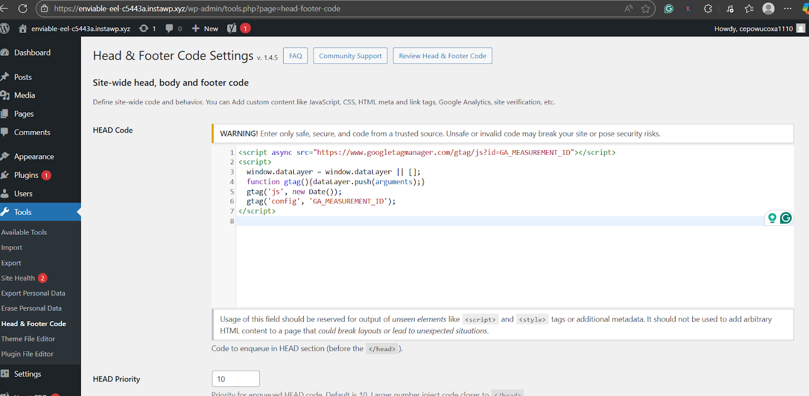 how to add custom code in WordPress