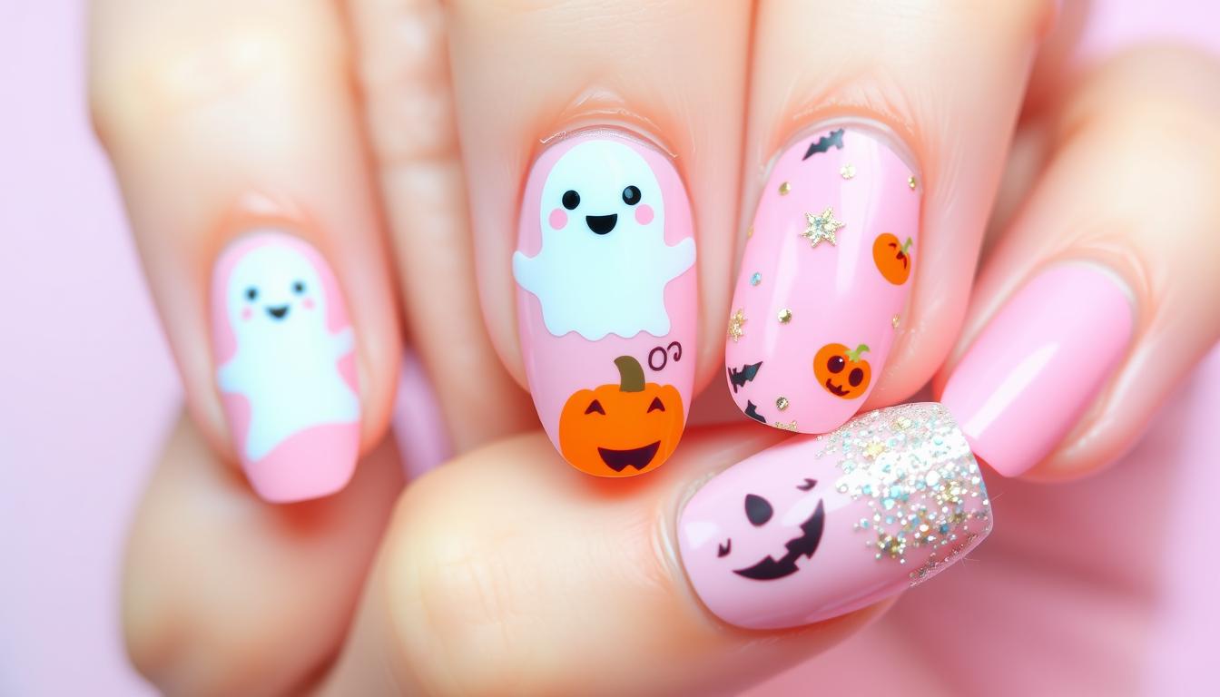 cute pink halloween nails