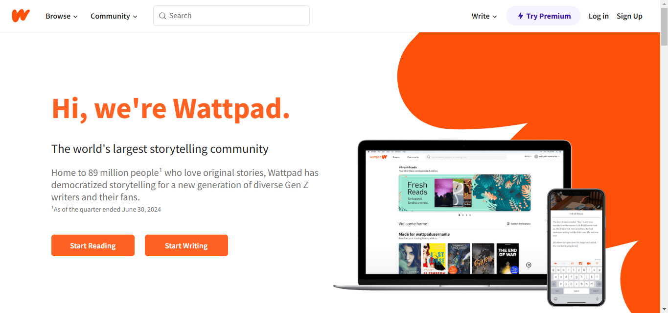 a screenshot of wattpad.com  an author Website that Will Get You Noticed