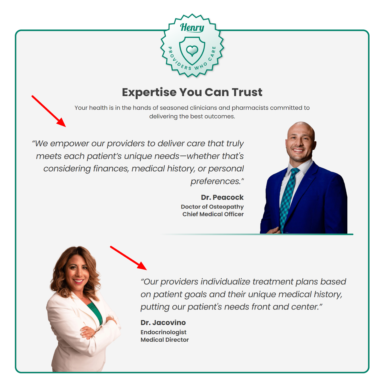 Screenshot of trust elements on Henry Med’s website.