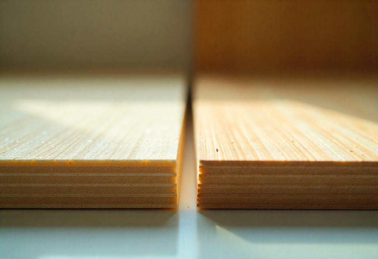 Material testing comparison between fiberboard and plywood at Elegante Interiors Bangalore workshop