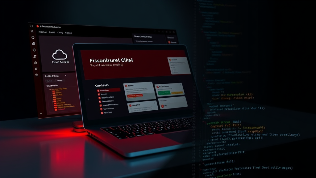 A laptop displaying a dashboard representing the current cybersecurity threat landscape with code in the background.