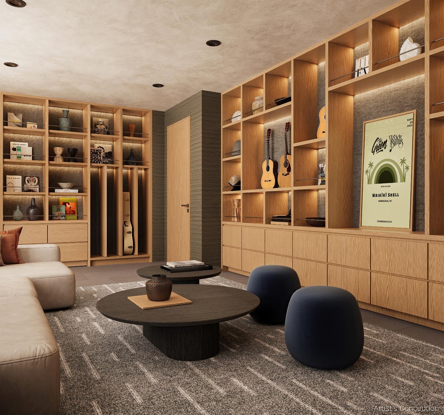A room with a couch and shelves

AI-generated content may be incorrect.