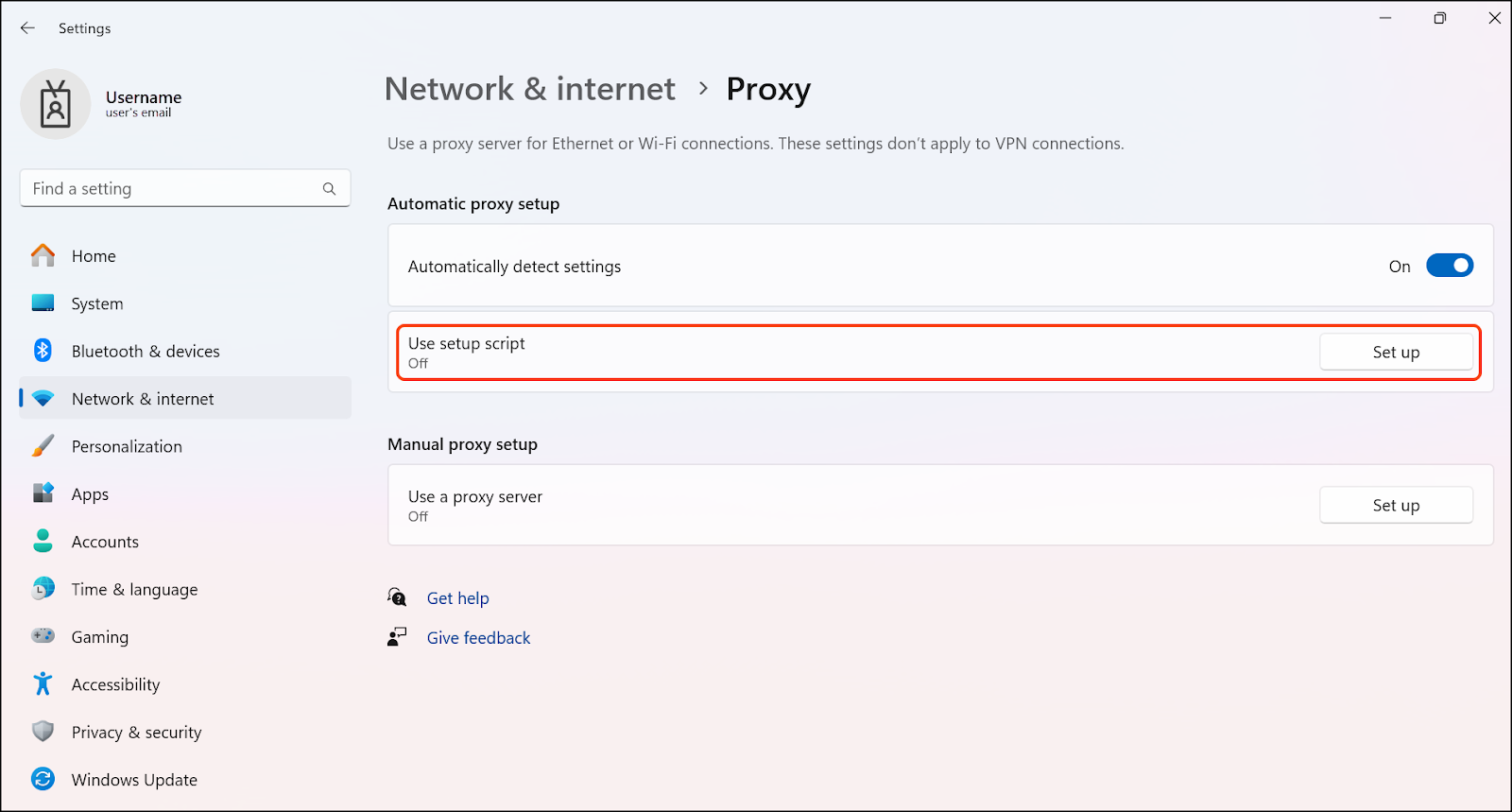 How to use proxy setup script in Windows 11.