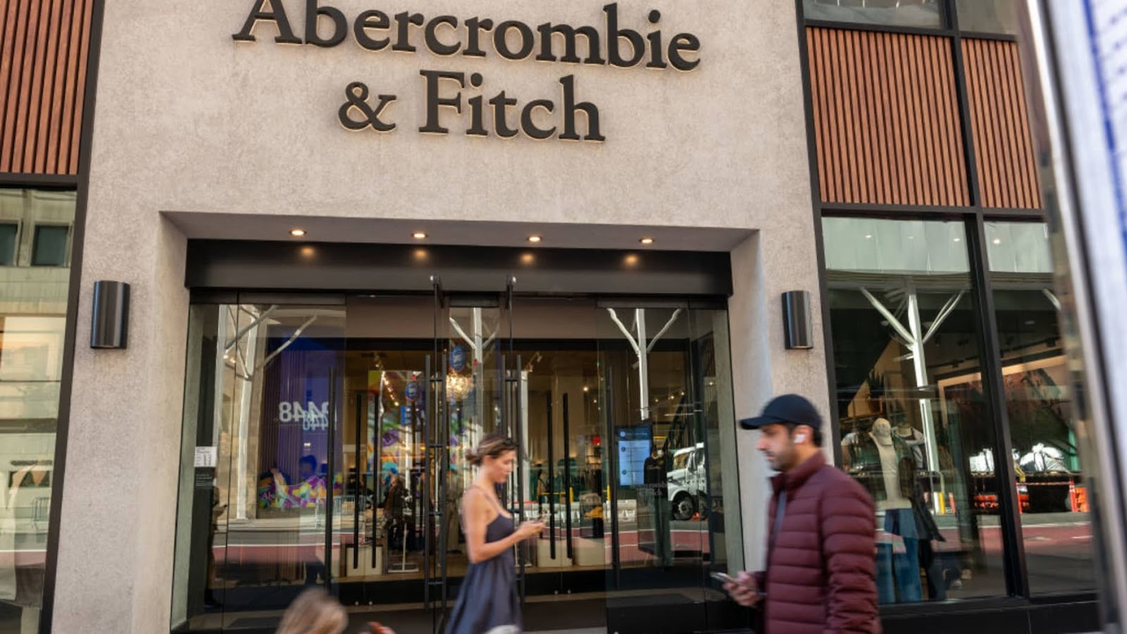 NEW YORK, NEW YORK - OCTOBER 24: An Abercrombie & Fitch store stands in midtown Manhattan on October 24, 2024 in New York City. Prosecutors announced on Tuesday that Mike Jeffries, the former CEO of Abercrombie & Fitch, has been arrested on sex trafficking and interstate prostitution charges.  (Photo by Spencer Platt/Getty Images)