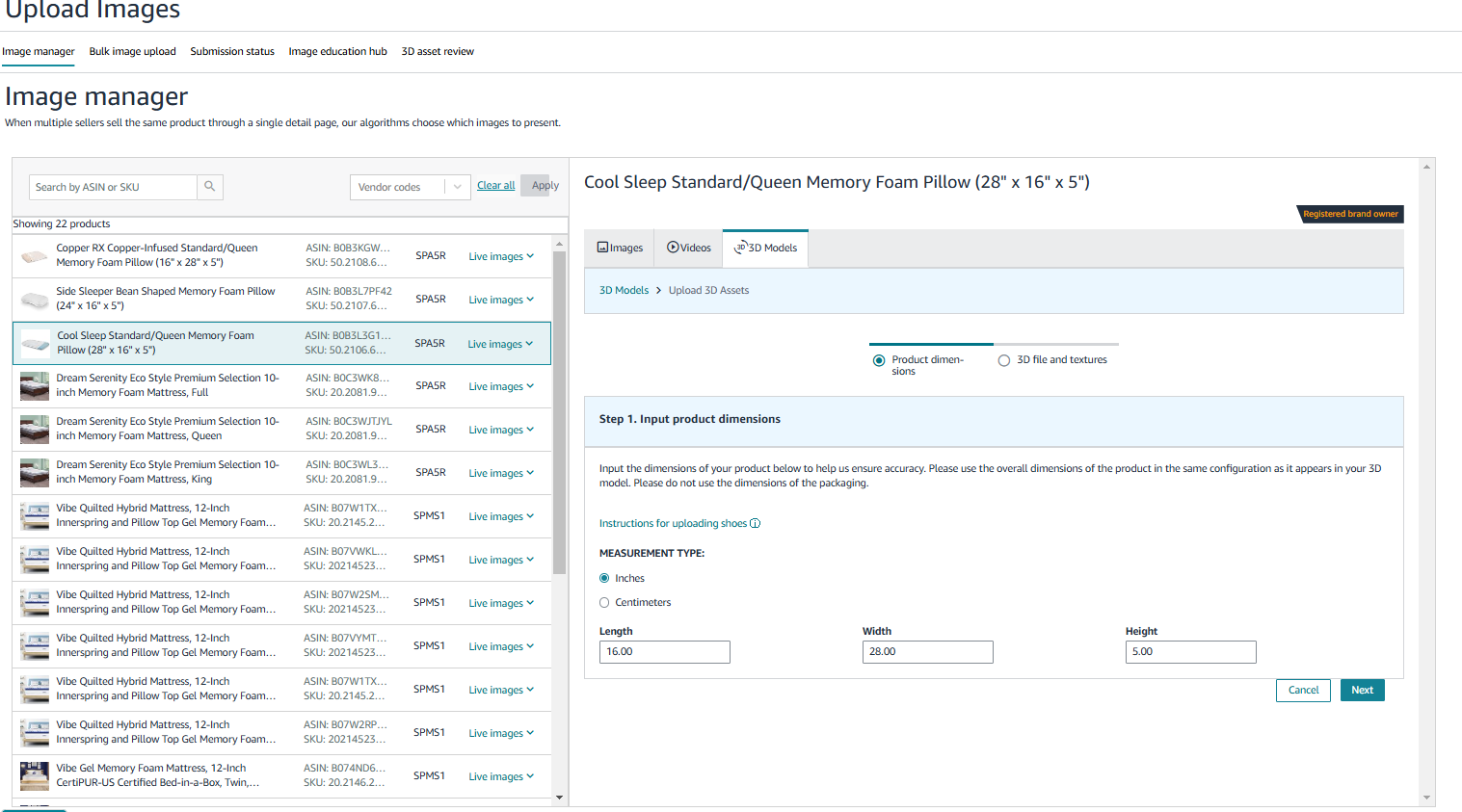 Enter your product dimensions and click next