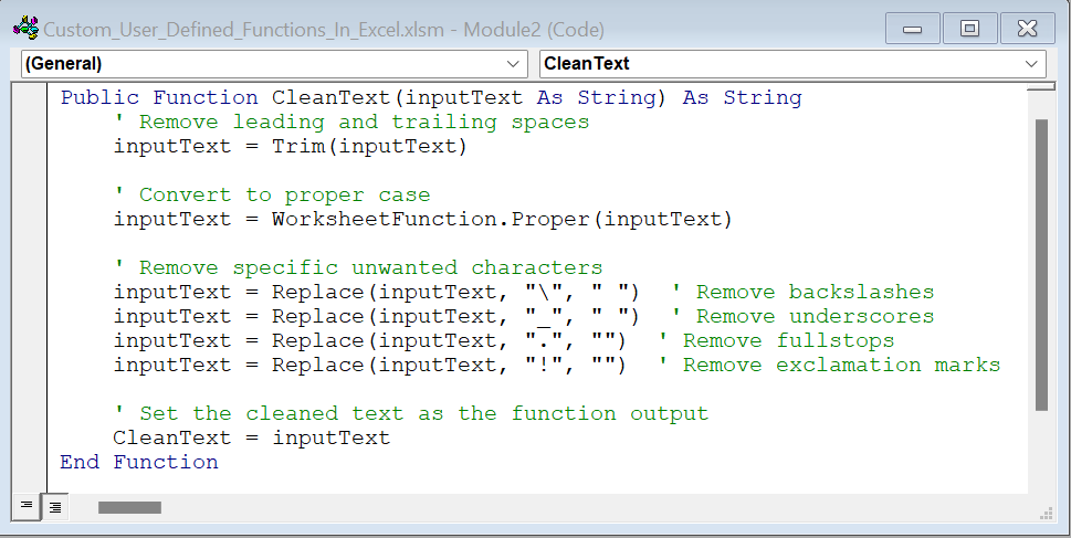 custom functions in excel