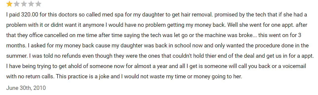 Screenshot of Dr. Kimberly Cull reviews