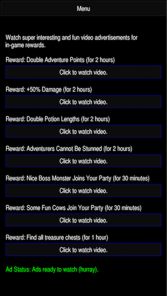 This game offers many rewards for watching ads in-game—Source