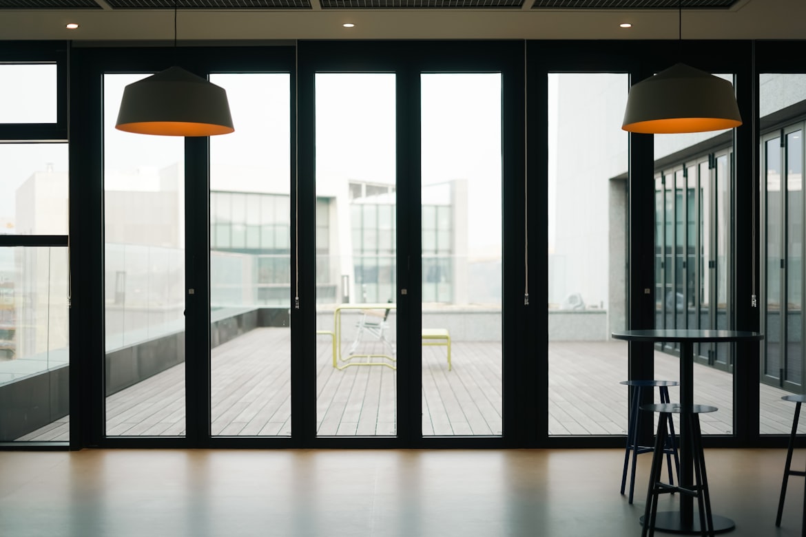 Minimalist workspace with an outdoor view