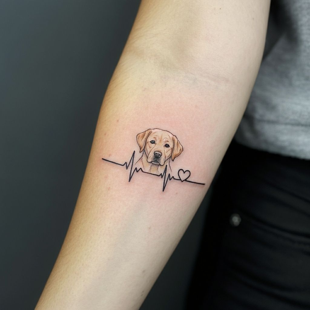 Labrador Inside a Heartbeat Line Tattoo
