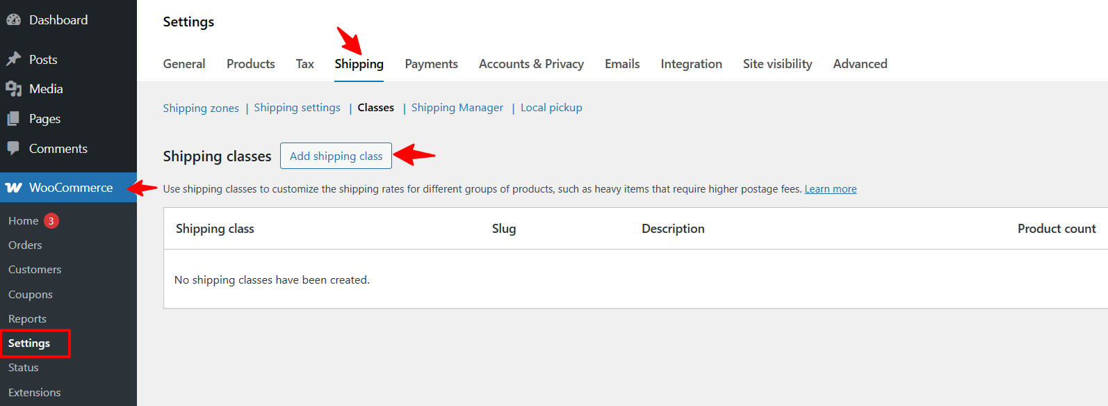 Creating WooCommerce shipping classes 