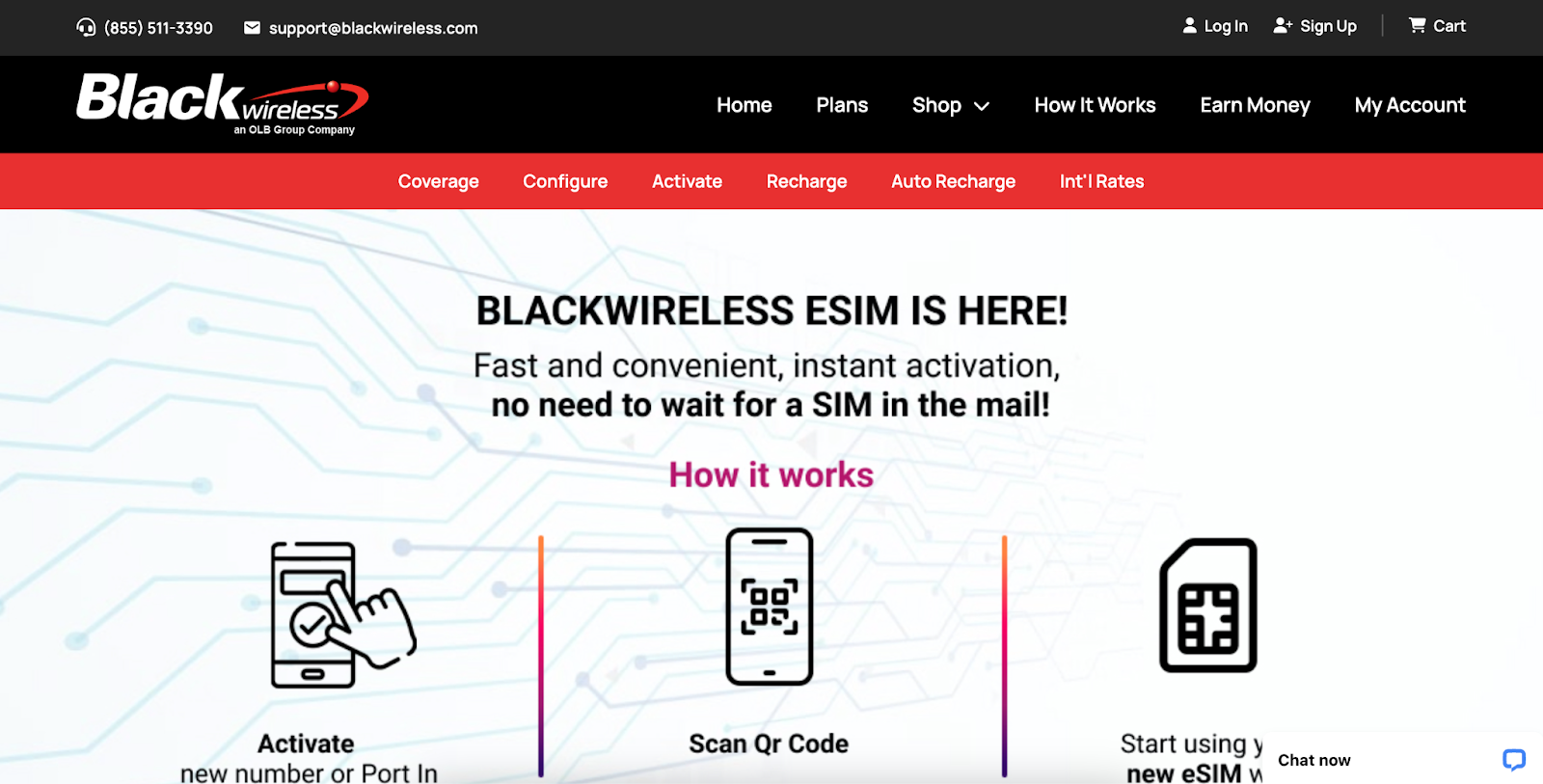 A screenshot of Black Wireless homepage