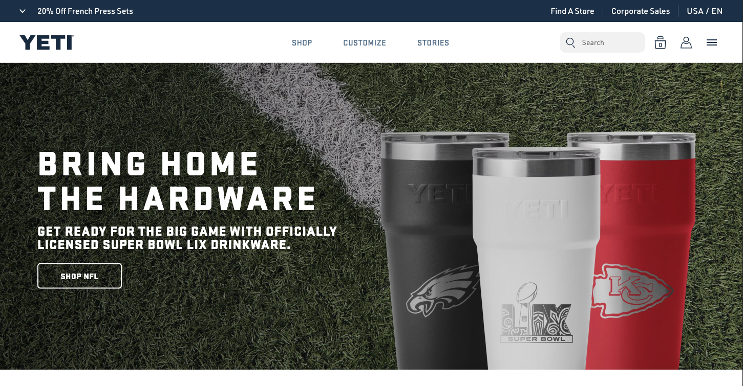 Yeti CTA example: Shop NFL