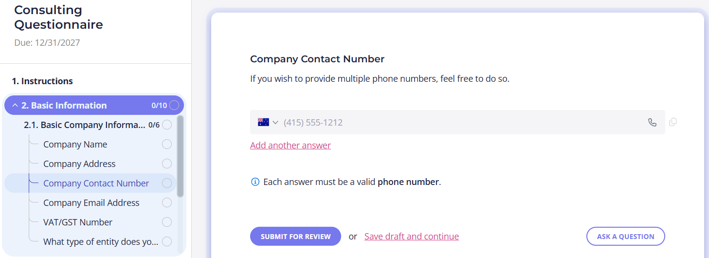 Content Snare consulting questionnaire template