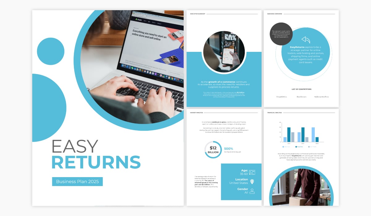 An ecommerce business plan template available in Visme.