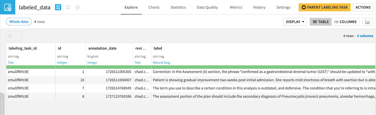 After validating annotations, a dataset is created with the labels to be used to give more context to the model/outputs.