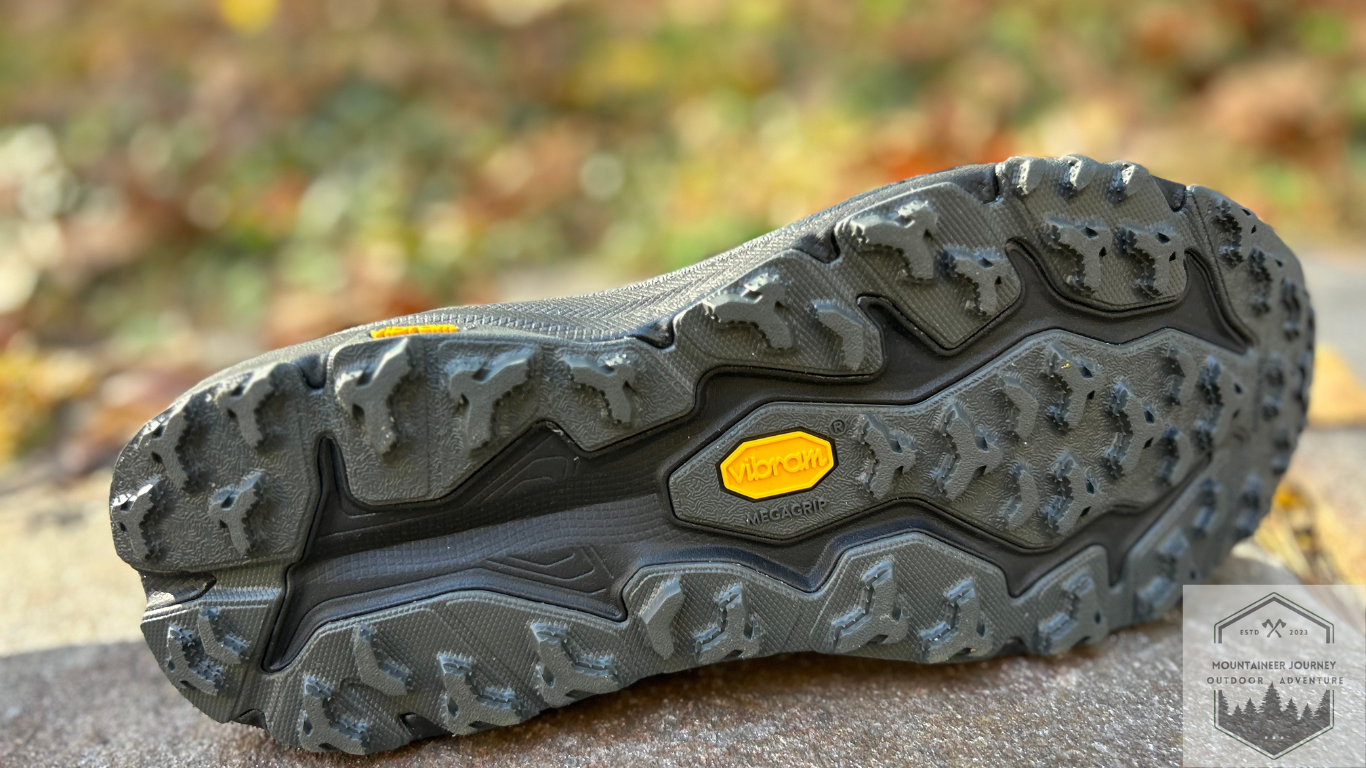 Vibram megagrip outsole showing the lugs on speedgoat 6