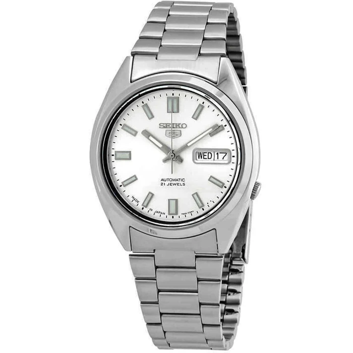 Seiko 5 Men's 21 Jewel Automatic Watch - Silver Dial Steel Bracelet