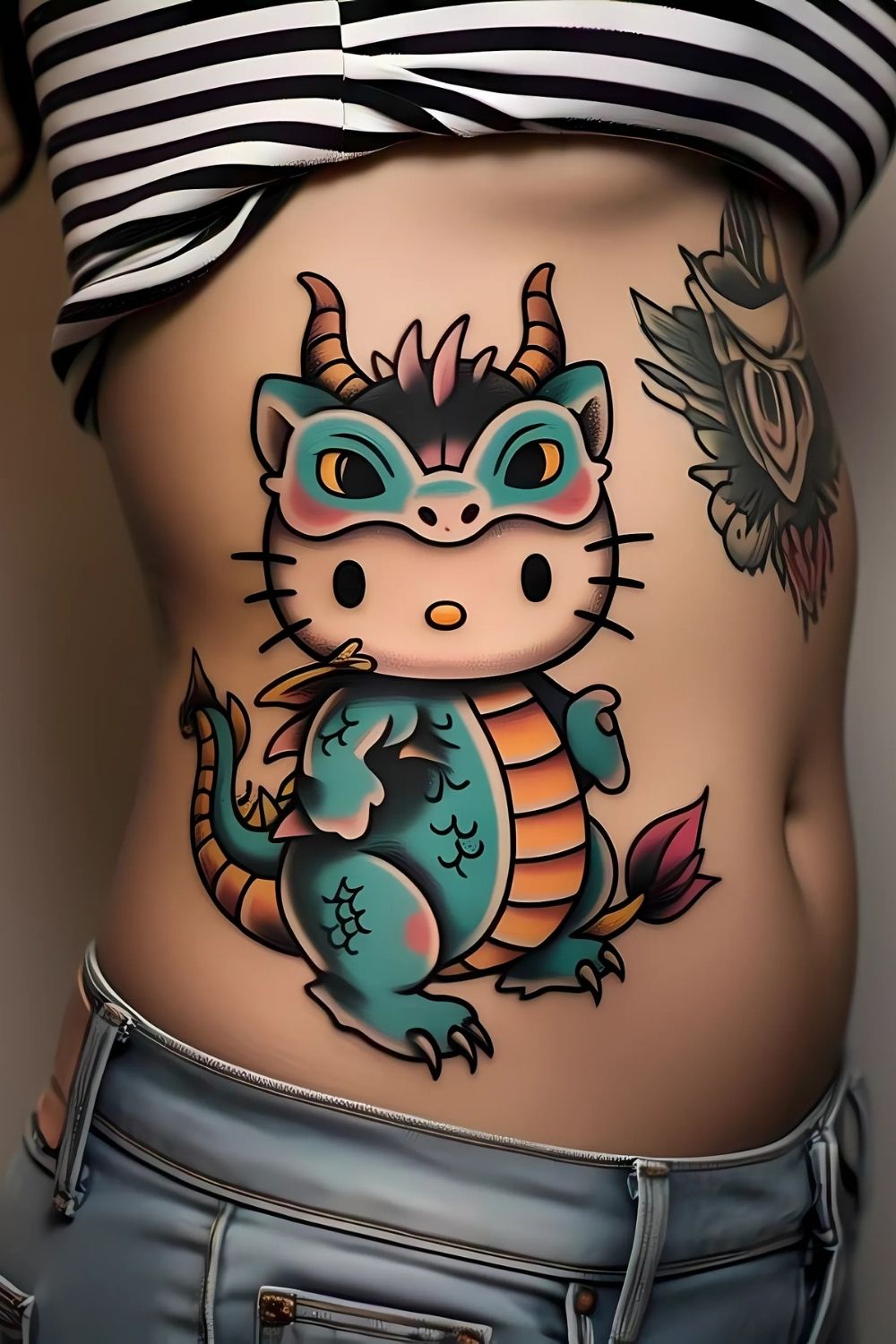 Hello Kitty in a Dragon Costume Tattoo