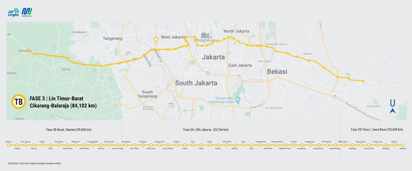 Rute lin Timur–Barat MRT Jakarta. Sumber:&nbsp;@mrtjakarta