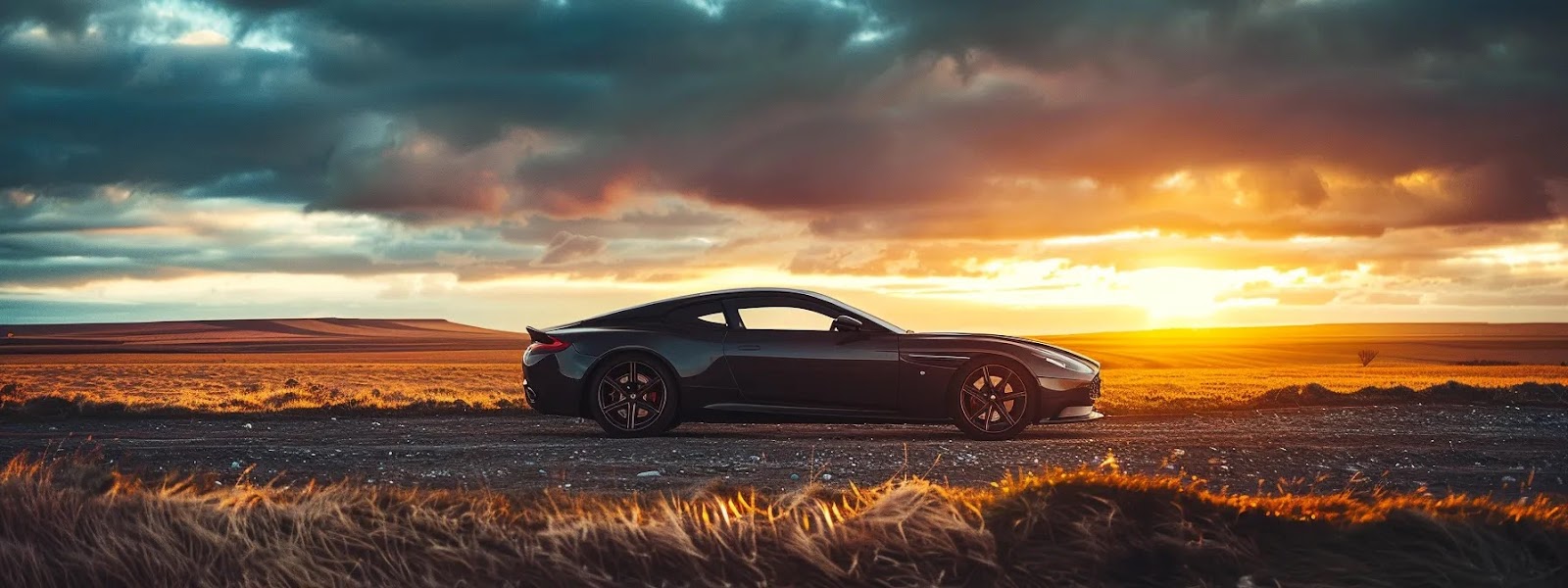 a sleek, luxury car parked in a scenic oklahoma landscape, symbolizing comprehensive coverage and premium options for car insurance.