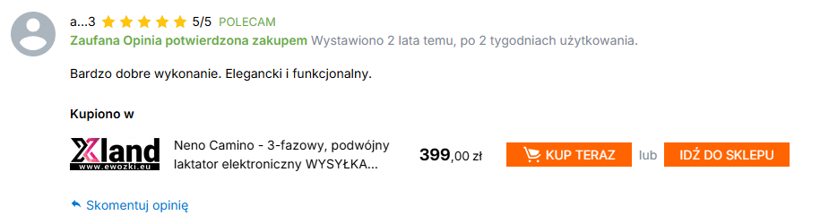 Jakie opinie ma laktator Neno Camino? 