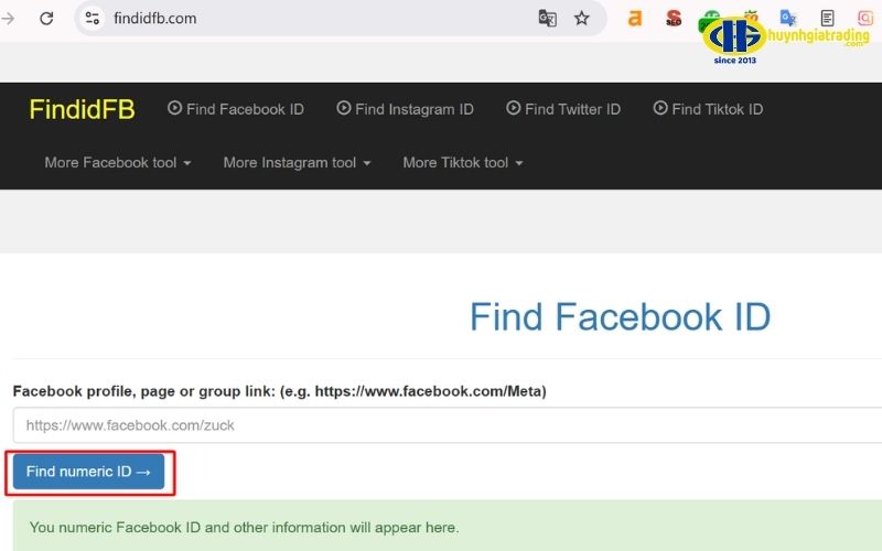 Cách check ID Facebook bằng Findmyfbid