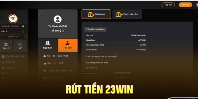 An toàn trong hình thức rút tiền 23WIN 